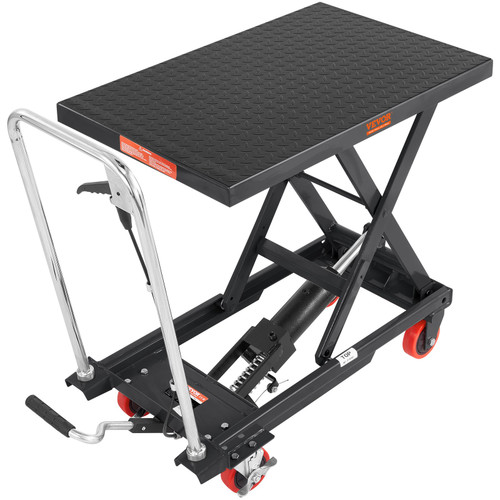 Hydraulic Lift Table Cart, 500lbs Capacity 28.5" Lifting Height, Manual Single Scissor Lift Table with 4 Wheels and Non-slip Pad, Hydraulic Scissor Cart for Material Handling, Black