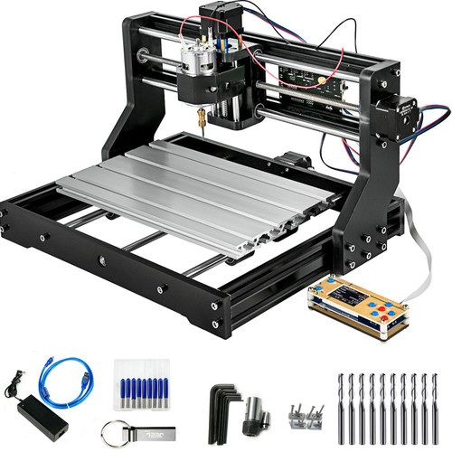 CNC 3018 Pro 3 Axis CNC Router Kit GRBL Control CNC Engraving Machine Offline Controller & 10PCs CNC Router Bits 1/8"CNC Router End Mill Tungsten Steel for Carving XYZ Working Area 300x180x45mm
