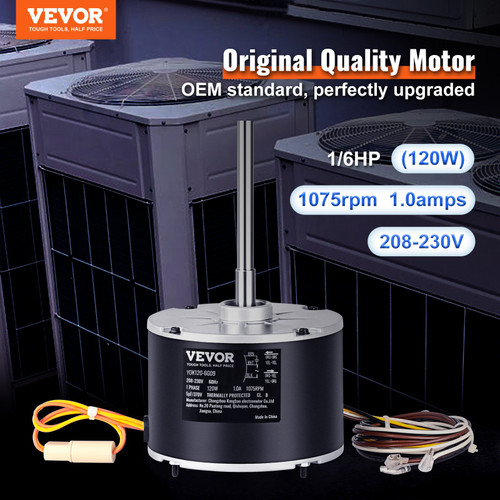 Condenser Fan Motor 5KCP39GFS166S, 3S003, 1/5 HP 208-230V, 825RPM, OEM Standard Upgraded Replacement Condenser Motor Reversible Rotating, Explosion-proof CBB65 7.5"F/370V Capacitor