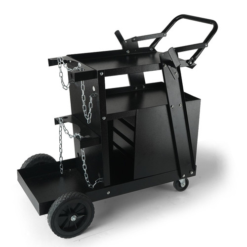 Welding Cart, 2-Tier 4 Drawers Welder Cart with 265 LBS Weight Capacity, 360° Swivel Wheels, Tank Storage Safety Chains, Heavy Duty Rolling MIG Welder Cart for Mig Welder and Plasma Cutter
