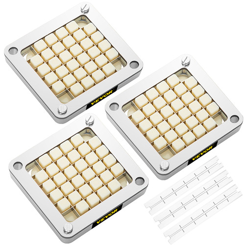 Replacement Chopper Blade, 1/4 inch, 3 PCS French Fry Blade Assembly with 6 Extra Knives, Stainless Steel Dicer Parts and Push Block for Cutting Potatoes Carrots Onions Cucumbers Mushrooms