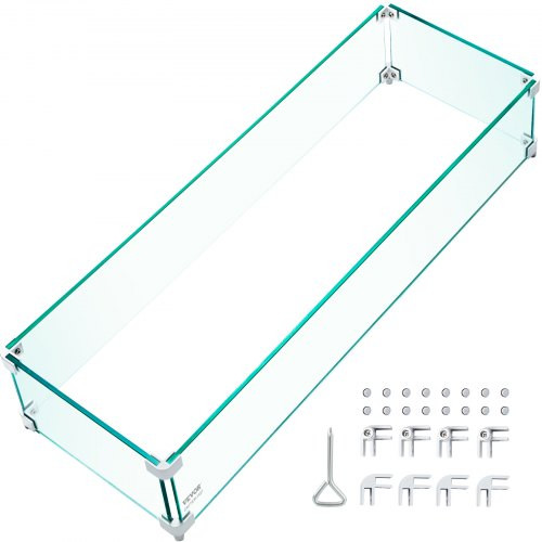 Fire Pit Wind Guard, 30.5 x 11.5 x 6 Inch Glass Wind Guard, Rectangular Glass Shield, 0.3" Thick Clear Tempered Glass Flame Guard, Steady Feet Tree Pit Guard for Propane, Gas, Outdoor
