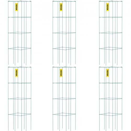Tomato Cages, 14.6" x 14.6" x 39.4", 6 Packs Square Plant Support Cages, Green PVC-Coated Steel Tomato Towers for Climbing Vegetables, Plants, Flowers, Fruits