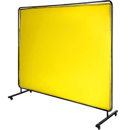 Welding Screen with Frame 8' x 6', Welding Curtain with 4 Wheels, Welding Protection Screen Yellow Flame-Resistant Vinyl, Portable Light-Proof Professional