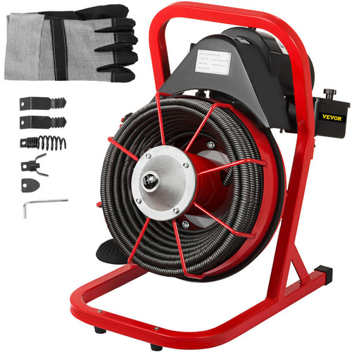 50 Ft x 1/2 Inch Drain Cleaner Machine Best fit 1(25mm) to 4(100mm) Pipes Drain Cleaning Machine Portable Drain Auger Cleaner with 4 Cutters Electric Drain Auger Plumbing Tool (50Ft x 1/2In)