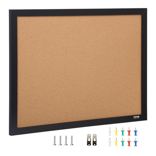 Cork Board, 24 x 18 inches, Double-sided Bulletin Board with MDF Sticker Frame, Vision Board Includes 10 Pushpins, for Display and Decoration in Office Home and School