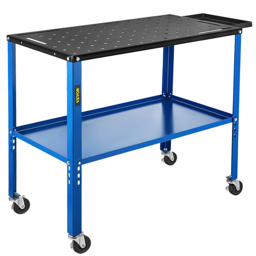 Portable Welding Table, 18" x 36" Spacious Table Top and 0.11" Thick Welding Workbench w/ 1200lb Load Capacity, Adjustable Fabrication Table Wheel for Easy Moving, Extra Middle Shelf for Storage