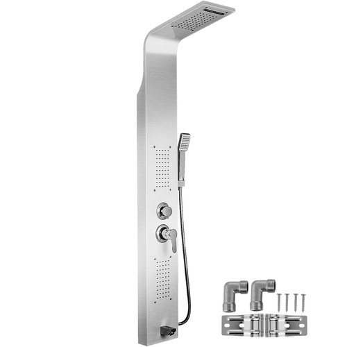 5 in1 Shower Panel Tower System Stainless Steel Multi-Function Shower Panel with Spout Rainfall Waterfall Massage Jets Tub Spout Hand Shower for Home Hotel Resort Split Type