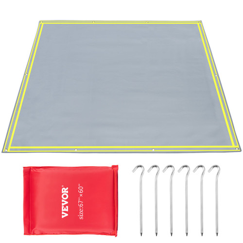 Fire Blanket, 67" x 60" Fiberglass Welding Blanket, 3.3 lbs Fireproof Blanket, 1022 °F Fire Retardant Blanket, Gray Emergency Fire Blanket with 10 Stainless-Steel Grommets and 6 Silver Hooks