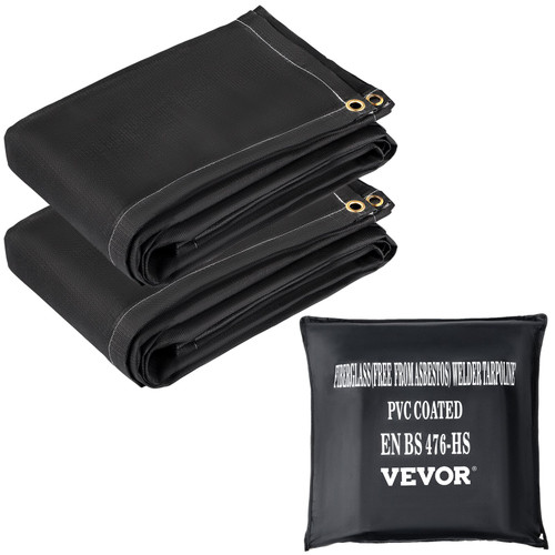 Fire Blankets, 2 Pack Welding Blankets, 6' x 10' Fire Suppression Blanket, 1022 degree F Flame Retardant Blanket, Black Fire Emergency Blankets, Fiberglass Fire Retardant Blanket with 8 Brass Grommets