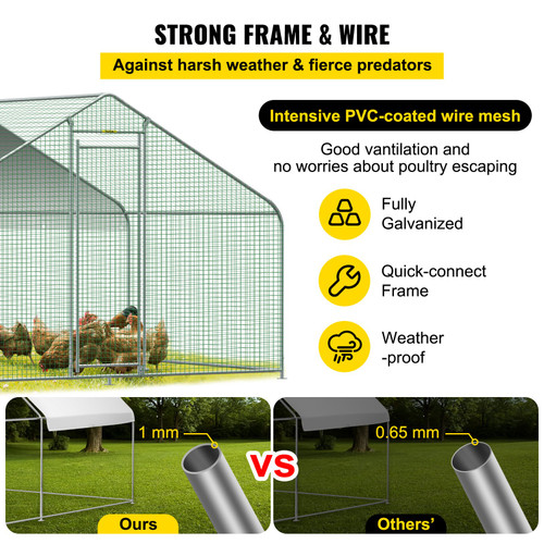 Large Metal Chicken Coop with Run, Walk-in Chicken Runs for Yard with Waterproof Cover, Outdoor Poultry Cage Hen House for Farm Use, 12.8x9.8x6.5 ft Large Area for Duck Coops and Rabbit Runs