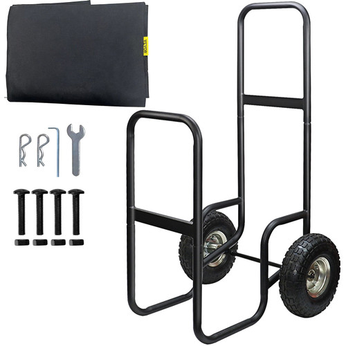 Firewood Cart, 220 lbs Weight Capacity, Wood Carrier with Wheels, Binding Rope and Water-proof Tarp, Utility Log Rack for Storage and Move, Dolly Hauler for Indoor and Outdoor Fireplace, Black