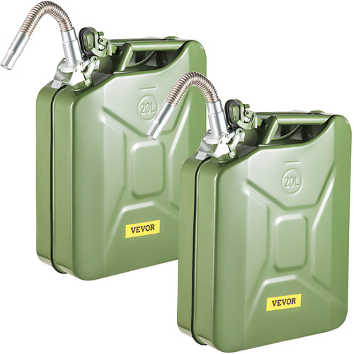 Jerry Fuel Can, 5.3 Gallon / 20 L Portable Jerry Gas Can with Flexible Spout System, Rustproof - Heat-resistant Steel Fuel Tank for Cars Trucks Equipment, 2PCS Green