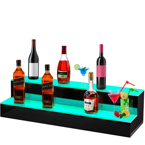 LED Lighted Liquor Bottle Display Shelf, 40-inch LED Bar Shelves for Liquor, 2-Step Lighted Liquor Bottle Shelf for Home/Commercial Bar, Acrylic Lighted Bottle Display with Remote & App Control