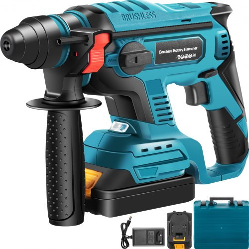 SDS-Plus Rotary Hammer Drill, 900 rpm & 450 bpm Variable Speed Electric Hammer, 4 Functions Cordless Drill w/ LED Light & Ruler, 360° Rotary Handle Jack Hammer for Concrete, Steel, and Wood