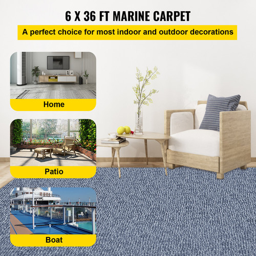 Gray Marine Carpet 6 ft x 23 ft Boat Carpet Rugs Indoor Outdoor Rugs for Patio Deck Anti-Slide TPR Water-Proof Back Cut Outdoor Marine Carpeting Easy Clean Outdoor Carpet Roll