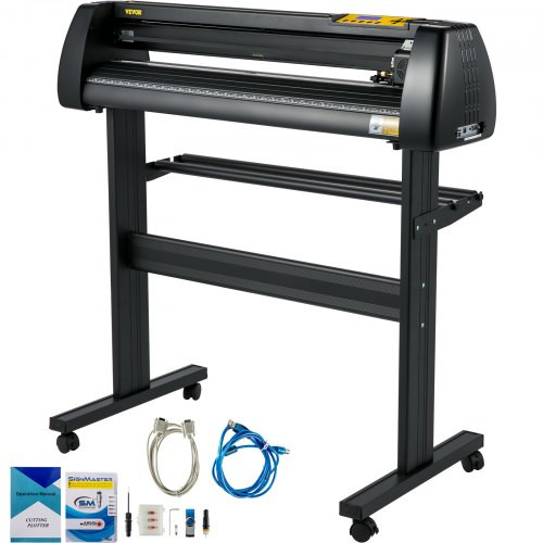 Vinyl Cutter Machine, 28 Inch Paper Feed Cutting Plotter Bundle, Adjustable Force & Speed Vinyl Printer, LCD Display Windows Compatible Sign Making kit w/Signmaster Software Supplies 3 Blades