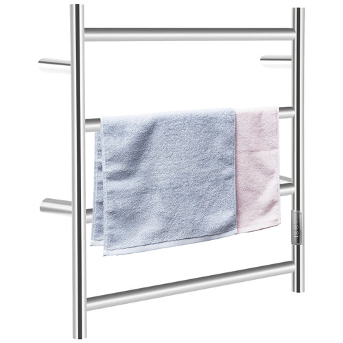 Heated Towel Rack, 4 Bars Design, Polished Stainless Steel Electric Towel Warmer with Built-in Timer, Wall-Mounted for Bathroom, Plug-in/Hardwired, UL Certificated, Silver