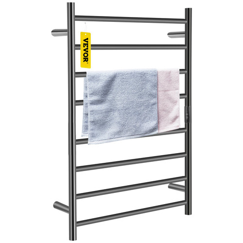 Heated Towel Rack, 8-Bar Towel Warmer Rack, Wall Mounted Electric Towel Warmer, Electric Towel Drying Rack with Timer, Matte Black Stainless Steel Heated Towel Warmer for Bath, Plug-in/Hardwired