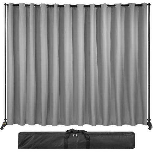 Room Divider Kit, 8 ft x 10 ft, 4 Rolling Wheels Curtain Divider Stand, Aluminum Alloy Frame, Blackout Curtain & Portable Oxford Bag Included, Expandable Room Divider for Office (Silver)