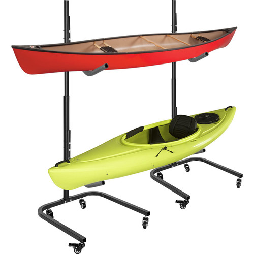 Freestanding Kayak Storage Rack, 200 LBS Load-Bearing Capacity, 100 LBS Per Level, Dual Stand with Wheels for Two-Kayak, SUP, Canoe & Paddleboard for Indoor, Outdoor, Garage, Shed, or Dock
