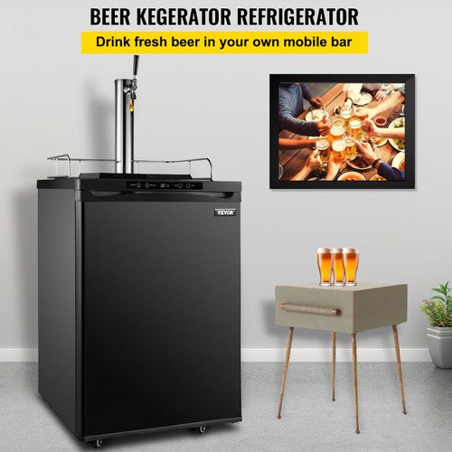 Kegerators Beer Dispenser, Full Size Beer Kegerator Refrigerator, Single Tap Direct Draw Beer Dispenser w/LED Display, 23-83" Adjustable Dual Kegerator w/Complete Accessories, Black