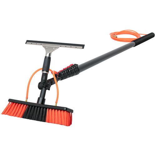 Water Fed Pole Kit, 30ft Length Water Fed Brush w/ Squeegee, 9m Water Fed Cleaning System, 3-in-1 Aluminum Outdoor Window Cleaner w/ 33' Hose, Cleaning Tool for Window Glass, Solar Panel