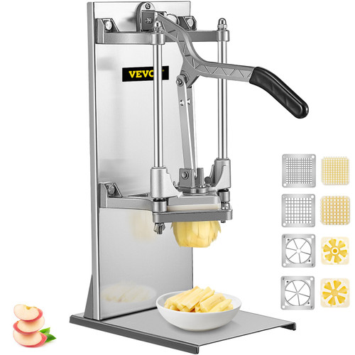 Commercial French Fry Cutter with 4 Replacement Blades, 1/4 and 3/8 Blade Easy Dicer Chopper, 6-wedge Slicer and 6-wedge Apple Corer, Lemon Potato Cutter for French Fries with Extended Handle