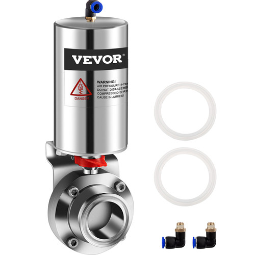 Pneumatic Butterfly Valve, 2" Pneumatic Sanitary Valve, Heavy-Duty 304 Stainless Steel Tri Clamp Pneumatic Valve, Silicone Seal Pneumatic Butterfly with Pneumatic Actuator Clamp Single Acting