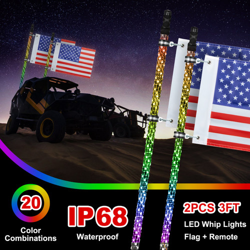 2PC 3FT 360 degree Spiral LED Whip Lights RGB Color Lighted Whips for UTV ATV 21 Modes,20 Colors,5 Levels,Weatherproof,Off-Road Whip RF Wireless Remote for UTV ATV Polaris Accessories RZR