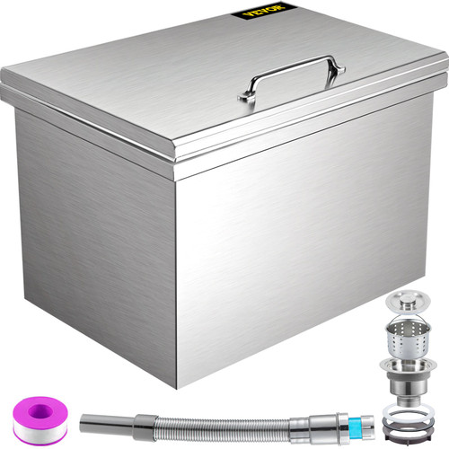 Drop in Ice Chest 20''L x 16''W x 13''H Drop in Cooler Stainless Steel with Hinged Cover Bar Ice Bin 40.9 qt Drain-pipe and Drain Plug Included for Cold Wine Beer