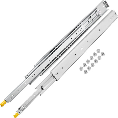 Drawer Slides with Lock, 1 Pair 56 inch, Heavy-Duty Industrial Steel up to 500 lbs Capacity, 3-Fold Full Extension, Ball Bearing Lock-in & Lock-Out, Side Mount