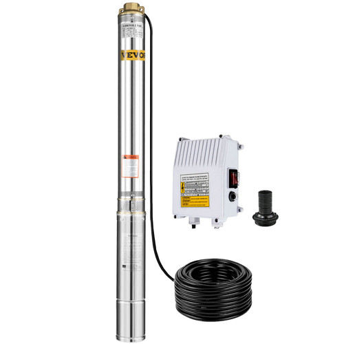 Deep Well Pump, 1.5 hp 110V 50 Hz, Submersible Durable Stainless Steel, 1.5" Water Outlet w/131 FT Cable Wire & Control Box, for Farmland Irrigation, Domestic Supply, Deep/Shadow Well