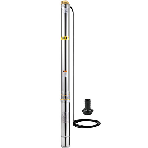 Deep Well Submersible Water Pump, 3 hp 220V 50 Hz, Stainless Steel w/5 FT Cable Wire, 1.25" Water Outlet, 42 GPM & 630 Ft Head for Farmland Irrigation and Factories