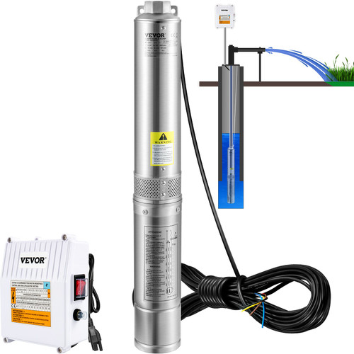 Deep Well Submersible Pump, 3HP 230V/60Hz, 37GPM 640 ft Head, with 33 ft Cord & External Control Box, 4 inch Stainless Steel Water Pumps for Industrial, Irrigation and Home Use, IP68 Waterproof