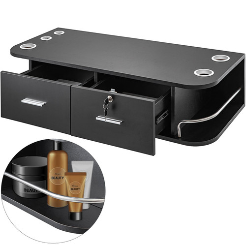 White Wall Mount Styling Station Classic Locking 2 Drawers Storage Beauty Salon Equipment 5 Hair Dryer Holes Locking Cabinet for Beauty Salon or SPA, Barber Shop, Home & Bathroom