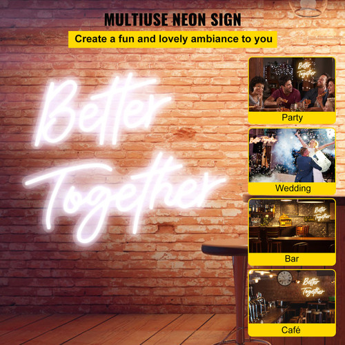 Better Together Neon Sign, 24" x 10" + 17" x 9" White LED lights Sign, Adjustable Brightness with Dimmer Switch and 12V Power Adapter, Used for Home, Party, Wedding, and Bar Decoration