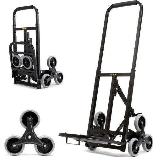 Stair Climbing Hand Truck, Heavy-Duty Hand Cart Dolly 375 lbs Load Capacity, Foldable Stair Climber Hand Trucks with Adjustable Handle, All Terrain Cart for Stairs with 10 Wheels