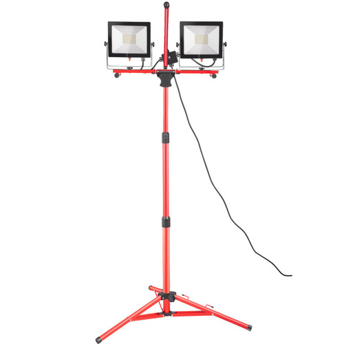 LED Work Light with Stand, 5000 Lumen Dual-head LED Work Light with 27.6"-68.1" Adjustable and Foldable Tripod Stand, IP65 Waterproofed LED Tripod Work Light, with 5000 Kelvin Color Temperature