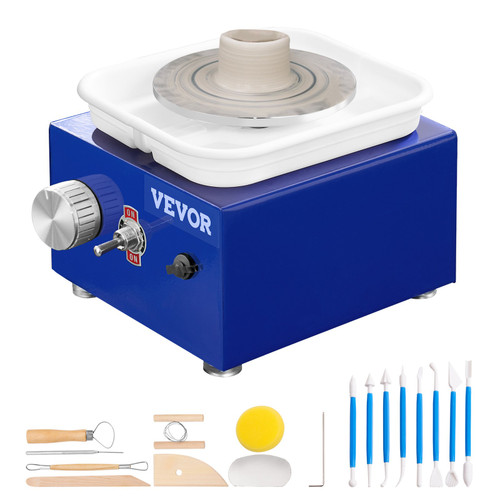 Mini Pottery Wheel, 2 Turntables 2.6in / 3.9in Ceramic Wheel Forming Machine, Adjustable 0-300RPM Speed ABS Detachable Basin, Sculpting Tools Apron Accessory Kit for Work Art Craft DIY