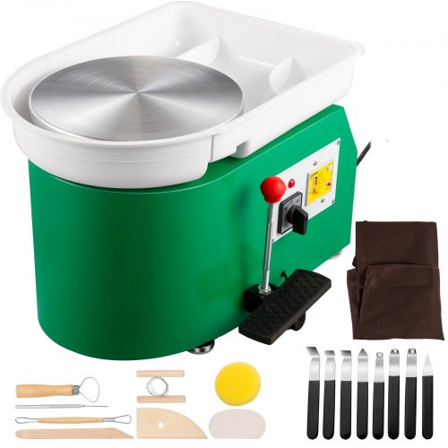 Pottery Wheel 28cm Pottery Forming Machine 350W Electric Pottery Wheel with Adjustable Feet Lever Pedal DIY Clay Tool with Tray for Ceramic Work Clay Art DIY Clay Green, 18 Piece