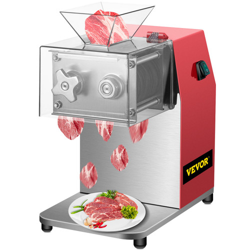 Commercial Meat Cutting Machine, 551 Lbs/H 850W Meat Shredding Machine, 10mm Blade Electric Meat Cutter, Stainless Steel Restaurant Food Cutter, for Kitchen Supermarket Lamb Beef Chicken, Red