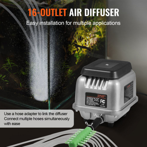 Linear Air Pump, 90L/Min Air Flow Septic Aerator Pump, Aeration System for 1/4 Acre 10 FT Deep Ponds, Water Gardens, Waste Treatment, Septic Tanks, Aquariums, Seafood Restaurants, Fish Farms