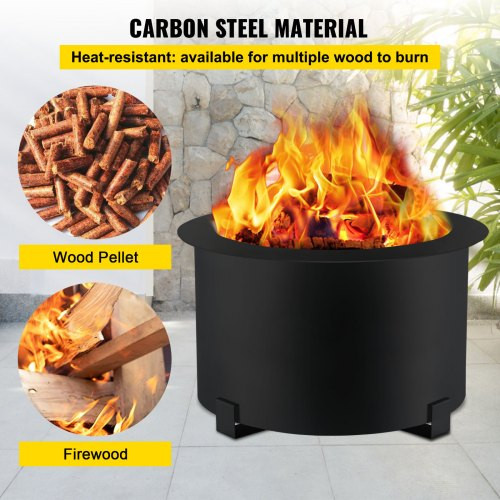Smokeless Fire Pit, Carbon Steel Stove Bonfire, Large 21.5 inch Diameter Wood Burning Fire Pit, Outdoor Stove Bonfire Fire Pit, Portable Smokeless Fire Bowl for Picnic Camping Backyard Black