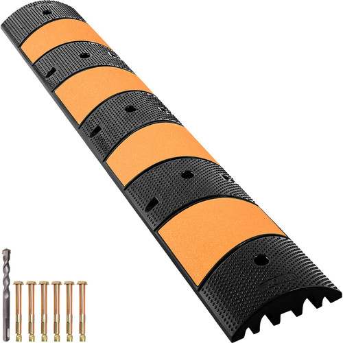 Rubber Speed Bump, 1 Pack 2 Channel Speed Bump Hump, 72" Long Modular Speed Bump Rated 22000 LBS Loading, 72.8 x 12.2 x 2.2 Garage Speed Bump for Asphalt Concrete Gravel Driveway with 2 End Cap