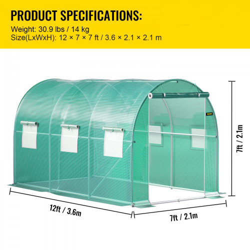 Walk-in Tunnel Greenhouse Galvanized Frame & Waterproof Cover 12x7x7 ft Greenhouses & Cold Frames Green Color