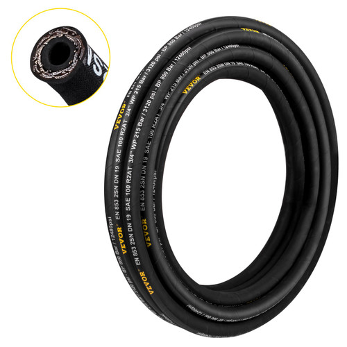 Hydraulic Hose 1/2 inch x 100 ft, Coiled Hydraulic Hose 4000 PSI, Rubber Hydraulic Hose with 2 High-Tensile Steel Wire Braid, Bulk Hydraulic Hose -20" to 140™, Hydraulic Oil Flexible Hose