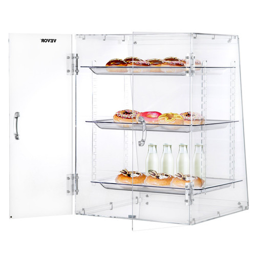 Pastry Display Case, 3-Tier Removable Shelves Bakery Display Case, Clear Acrylic 21.7" x 15.7" x 15.7" Donut Display Box w/Rear Door Access, Counter Case Keep Fresh for Donut Bagels Cake Cookie