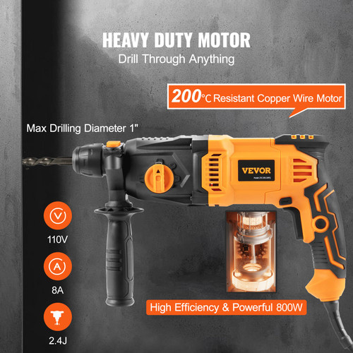 Rotary Hammer Drill Corded Drills 1" 4 Modes SDS-Plus Chipping Hammers