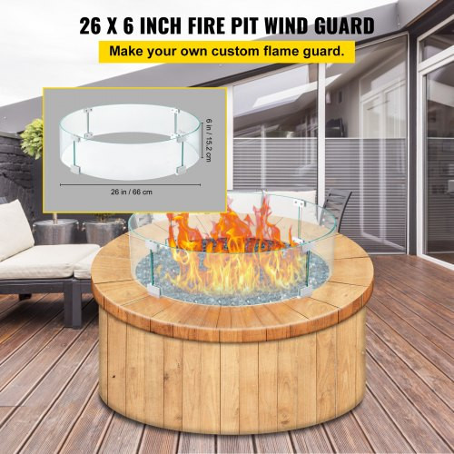 Fire Pit Wind Guard, 26 x 26 x 6 Inch Glass Flame Guard, Round Glass Shield, 1/4-Inch Thick Fire Table, Clear Tempered Glass Flame Guard, Aluminum Alloy Feet for Propane, Gas, Outdoor